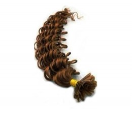Vlasy európskeho typu na predlžovanie keratínom 60cm kučeravé - svetlejšie hnedé