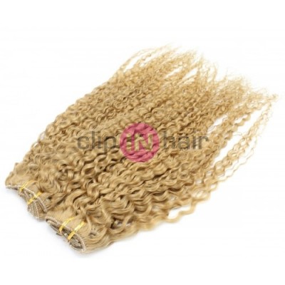 Kudrnatý clip in maxi set 53cm pravé lidské vlasy – REMY 200g - PŘÍRODNÍ BLOND