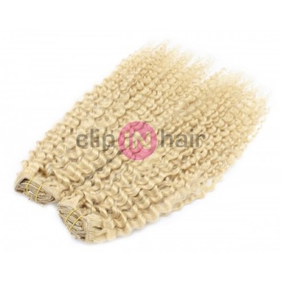 Kudrnatý clip in maxi set 53cm pravé lidské vlasy – REMY 200g - PLATINA