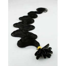 Vlasy európskeho typu na predlžovanie keratínom 60cm vlnité - čierne