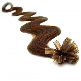 Vlasy európskeho typu na predlžovanie keratínom 60cm vlnité - svetlejšie hnedé